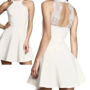 Lulus Hometown Girl Lace back Halter Fit & flare Skater Dress White Small